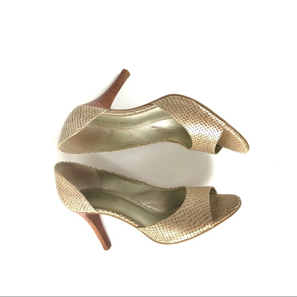 Metallic Leather Snakeskin d’Orsay Peep Toe Pumps - Picture 2 of 13